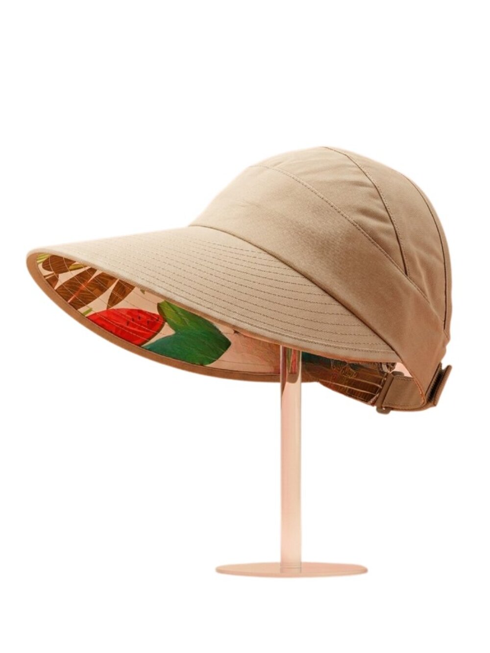 Women’s Wide Brim Sun Visor Hat in Beige with Ponytail & Messy Bun Friendly fit